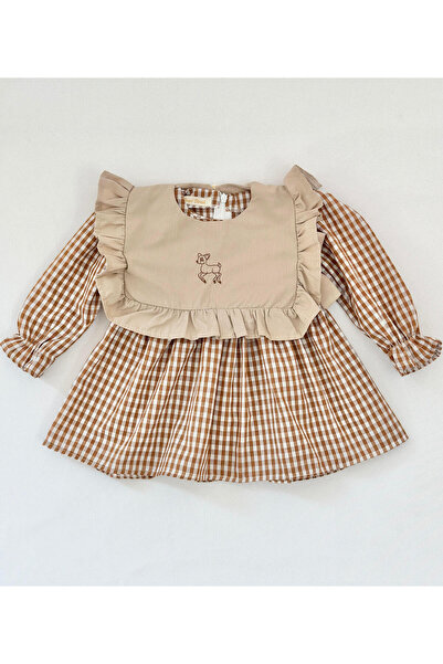 BİHAYALBİÇOCUK Kareli Önü Geyik İşlemeli Elbise