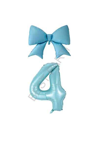 BEST PARTİ DOĞUM GÜNÜ PARTİ SÜSLERİ Blue Color Bow Number Foil Balloon Set Age 4