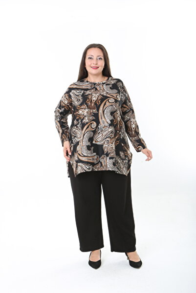 MODA LİZZA Women's Wool Viscose Lycra Fabric Patterned Large Size Tunic