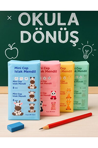 Chocuk Mini Cep Islak Mendil 1 Paket 8x8'li 64 Mendil | Kırtasiye Okul Çanta ...