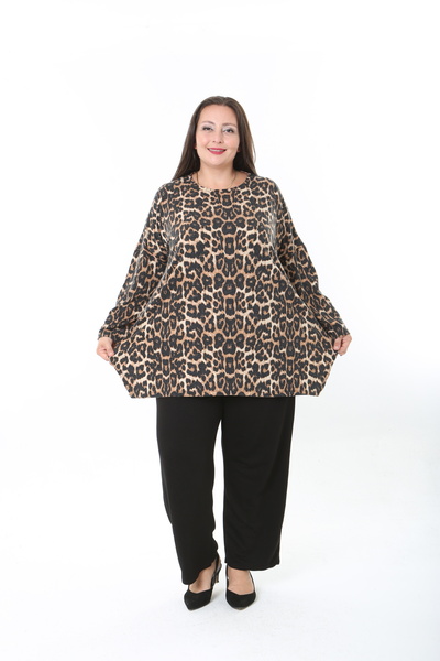 MODA LİZZA Women's Wool Viscose Lycra Fabric Patterned Large Size Tunic