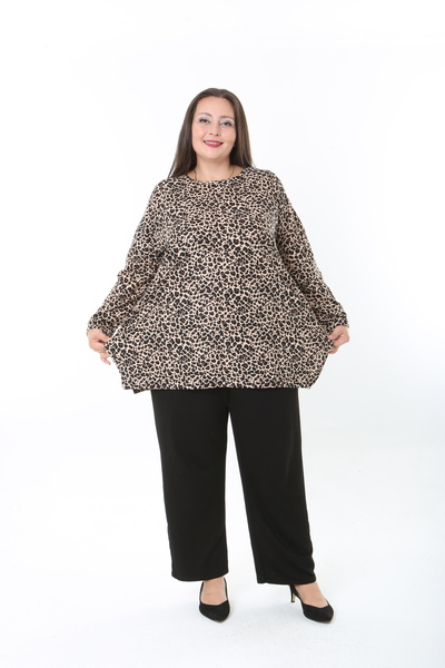 MODA LİZZA Women's Wool Viscose Lycra Fabric Patterned Large Size Tunic