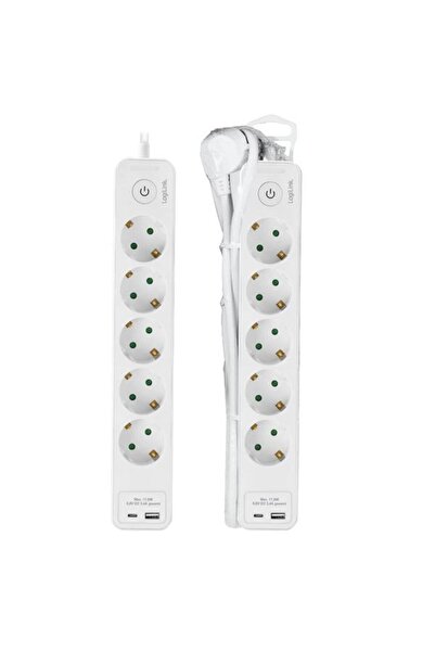 LogiLink LPS280U Power Strip, 5 Outlets, USB-C and USB-A, 17W, Switch, Overload Protection, IP20, Ca