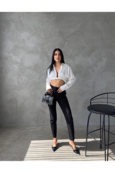 NOTCHTR Women's High Waist Half Elasticated Fabric Trousers with Side Pockets