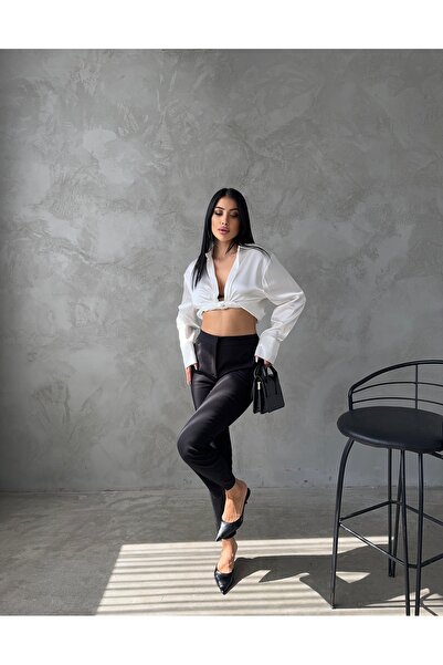 NOTCHTR Women's High Waist Half Elasticated Fabric Trousers with Side Pockets