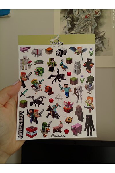iraskas design 2'li Minecraft Sticker | A5 Boy Çıkartma | 84 Adet | Laptop, T...