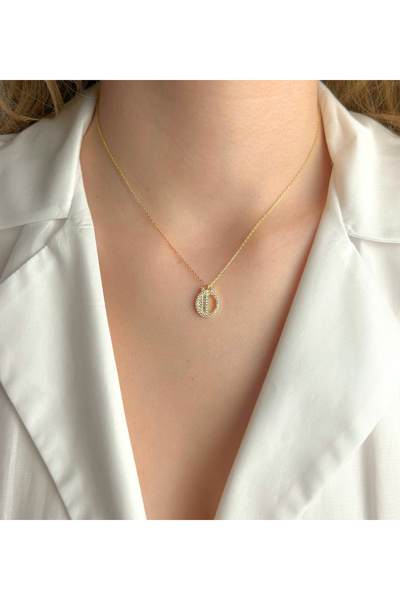 Şimal Silver 925 Ayar Gümüş Altın Kaplamalı Baget Taşlı - Ö - Harfi Kolye