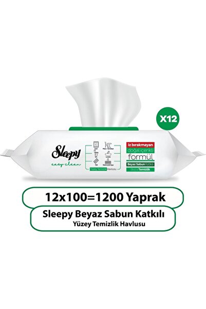 Sleepy Easy Clean Beyaz Sabun Katkılı Yüzey Temizlik Havlusu 100 X 12 Adet