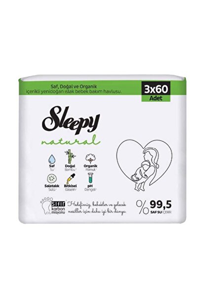 Sleepy Natural Yenidoğan 60 Yaprak 3'lü Paket Islak Mendil