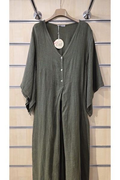 Park Moda Italian Linen Jumpsuit Plain Pattern