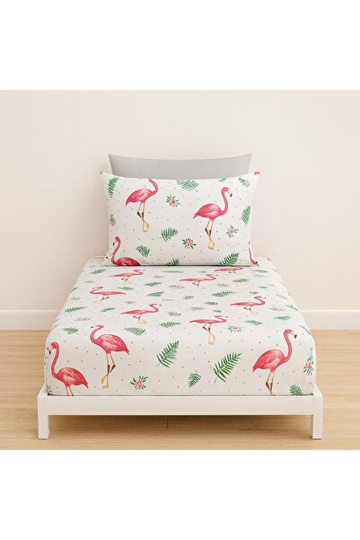 Ezgi Single Flamingo Pattern Elastic Sheet and Pillowcase 120 X 200