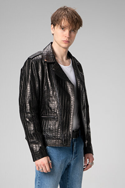 Dericlub E2207 Genuine Leather Biker Men's Jacket Black