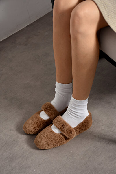 ZARICH Luna Rabbit Fur Elastic Non-Slip Sole Women's Ballet Slippers Home Slippers