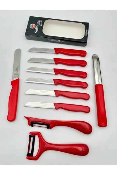 Solingen Orijinal Klever Simli 10'lu Meyve Bıçağı Soyacak ve Oyacak Seti Kırmızı