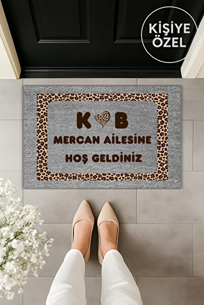 Dormot سجادة أمام الباب بطباعة رقمية حديثة بنمط الفهد الرمادي مع الأحرف الأول...