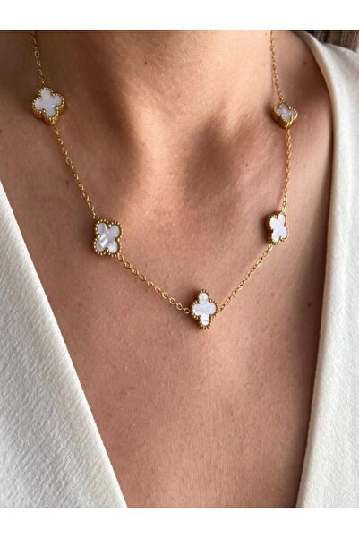 AychaAksesuar قلادة من الفولاذ الأبيض على شكل برسيم من ماركة كوليند