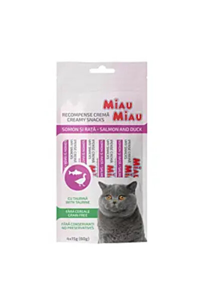 MIAU MIAU Cremă de recompensă pentru pisici cu somon și rață 4 x 15g