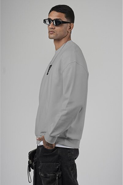 king brich Оверсайз мъжка суитшърт с велосипедна яка и детайлен етикет