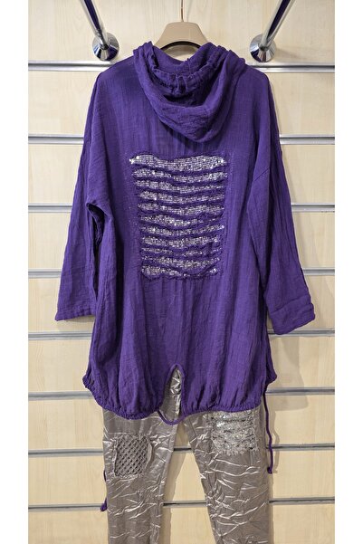 Park Moda سترة من الكتان الإيطالي مع غطاء للرأس وتفاصيل من الفرو على الظهر