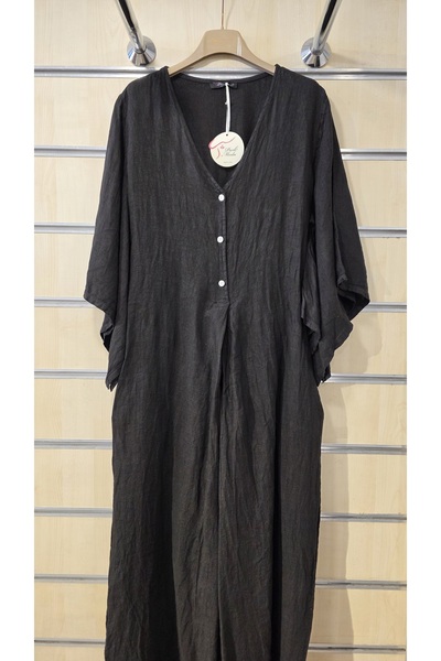 Park Moda Italian Linen Jumpsuit with Back Detail and Plain Pattern