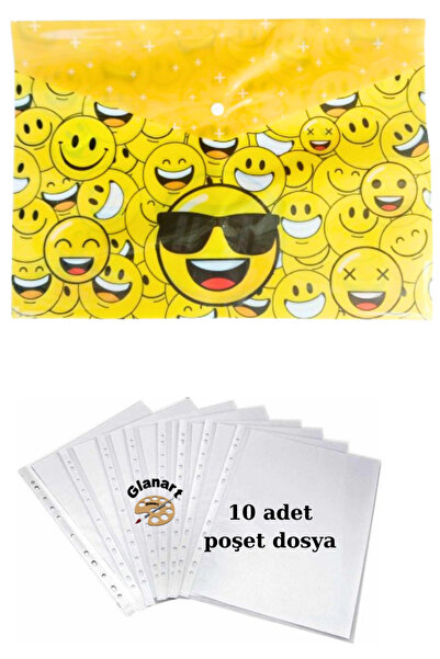 Glanart a4 boy çıt çıt ödev dosyası +10' lu poşet dosya gözlüklü emoji