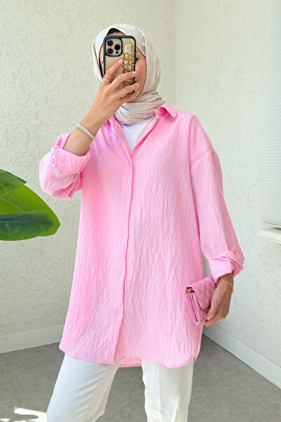 Salih Çelebi Buttoned Hijab Shirt 613128 - Pink