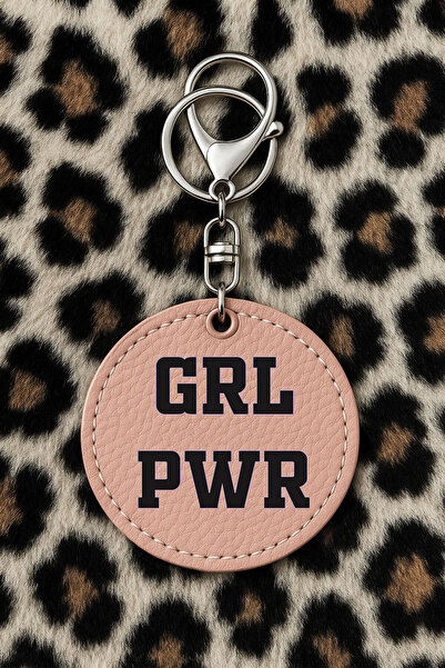 Cekuonline سلسلة مفاتيح جلدية قابلة للتجميع مع نقش مطبوع بتصميم مرح ولون وردي فاتح: قوة الفتاة