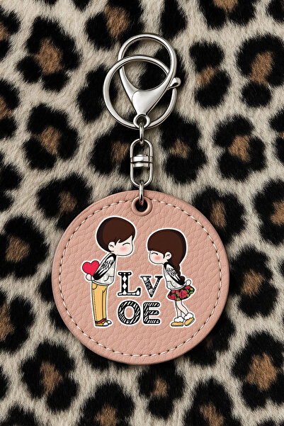 Cekuonline سلسلة مفاتيح جلدية قابلة للتجميع مع نقش مطبوع بتصميم مرح ولون وردي فاتح: أحبك