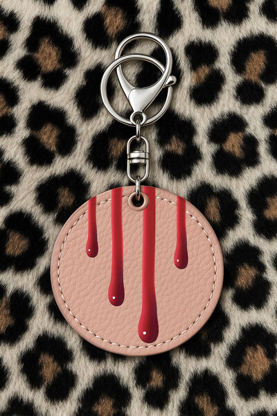 Cekuonline سلسلة مفاتيح جلدية قابلة للتجميع مع نقش مطبوع بتصميم مرح، نمط وردي فاتح: قطرة دم