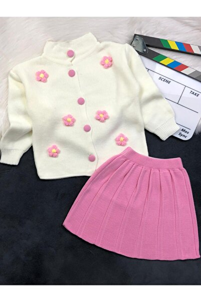 zavera for kids طقم مكون من سترة وتنورة منسوجة مزينة بالزهور للفتيات