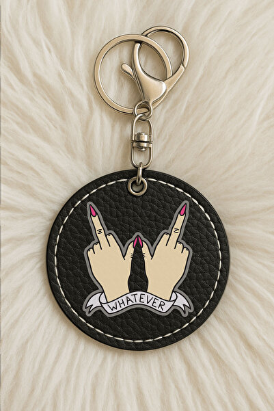 Cekuonline Unisex Men/Women Leather Keychain Humorous Printed with Hook Black...