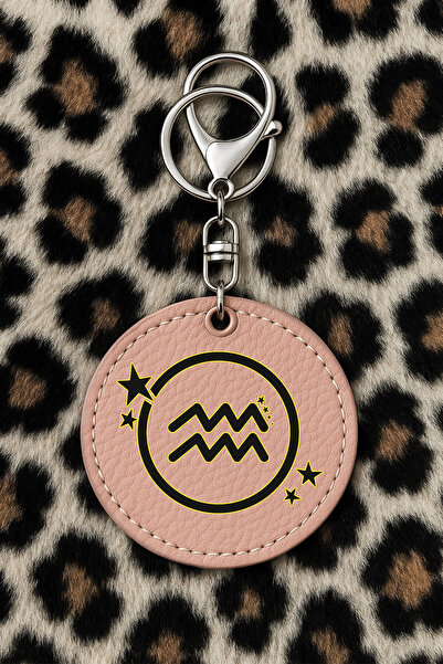 Cekuonline سلسلة مفاتيح جلدية قابلة للتجميع مع نقش مطبوع بتصميم مرح، نمط PudraPembe: برج الجوزاء