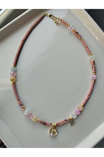 Amabel Jewelerys Pembe Lav Taşı, Varasit ve Necef Doğaltaş'lı Harf ve Balık C...