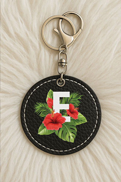 Cekuonline سلسلة مفاتيح جلدية للجنسين للرجال/النساء مطبوعة بطباعة مرحة باللون الأسود مع خطاف: حرف E النباتي