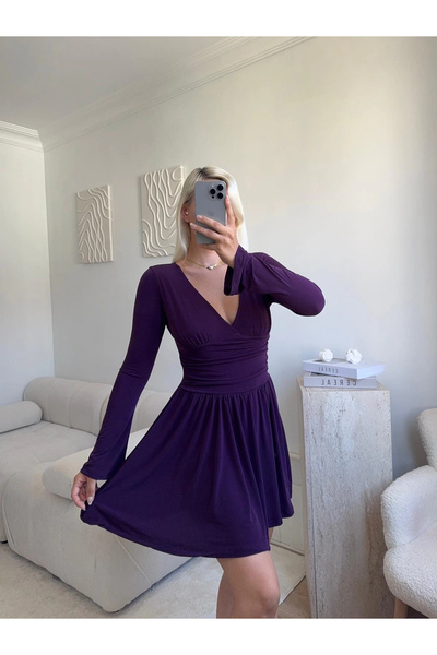 Zora Butik Pileli Kruvaze Şortlu Elbise - MOR