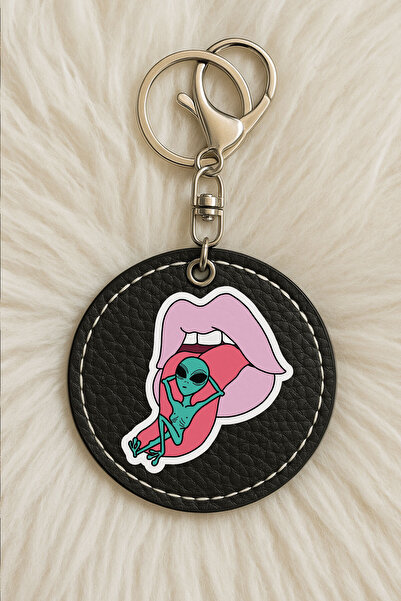 Cekuonline Unisex Men/Women Leather Keychain Humorous Printed with Hook Black...