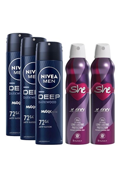 NIVEA MEN Erkek Sprey Deodorant Deep Dimension Darkwood 150ml 3 Adet +SheSexy...