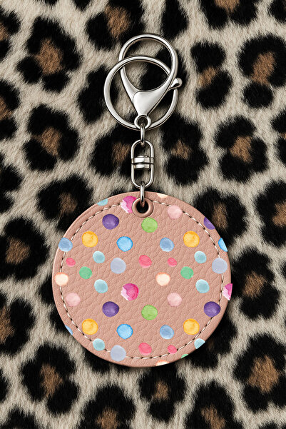 Cekuonline سلسلة مفاتيح جلدية قابلة للتجميع مع نمط مطبوع مرح باللون الوردي الفاتح: كولوربول