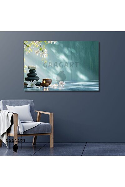GAAGART Tekli Yatay Kanvas Duvar Tablosu Mavi Mum ve Spa