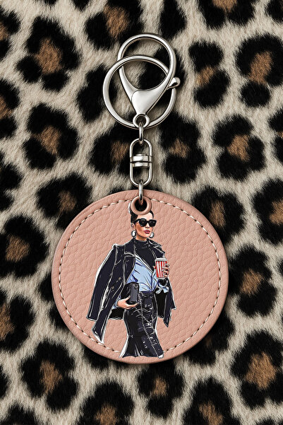 Cekuonline سلسلة مفاتيح جلدية قابلة للتجميع مع نقش مطبوع بتصميم مرح ولون وردي...