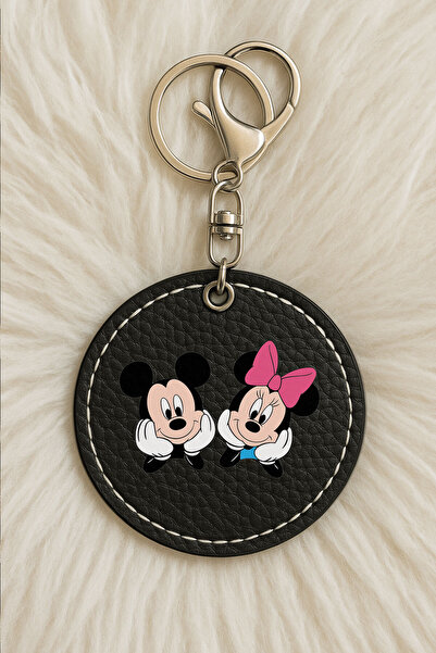 Cekuonline سلسلة مفاتيح جلدية للجنسين للرجال/النساء مطبوعة بطباعة مرحة باللون الأسود: السيد والسيدة ميكي