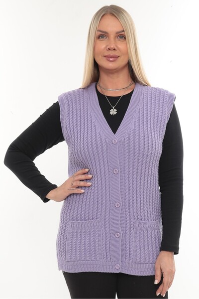 İKSUN Women's V-Neck Winter Thick Woolen Hair Knit Model Knitwear Button Mother Vest with Pockets
