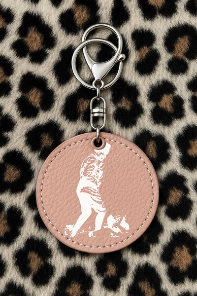 Cekuonline سلسلة مفاتيح جلدية قابلة للتجميع مع نقش مطبوع بتصميم مرح، نمط وردي فاتح: على خطى الأب