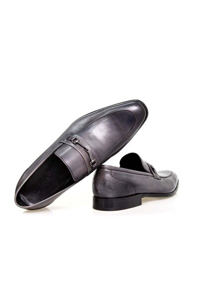 FRANCO CALVANI Gray Color Laceless Genuine Leather Men's Shoes