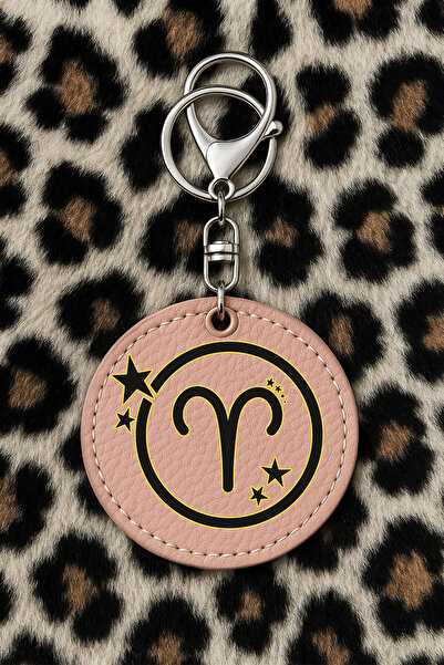 Cekuonline سلسلة مفاتيح جلدية قابلة للتجميع مع نقش مطبوع بتصميم مرح، نمط PudraPembe: برج الحمل