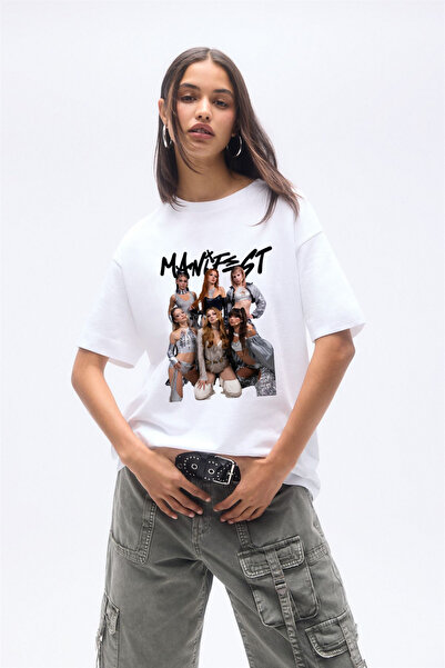 barsdepo Tricou cu imprimeu Manifest, tricou alb oversize unisex pentru copii...