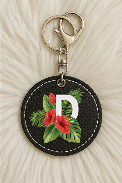 Cekuonline سلسلة مفاتيح جلدية للجنسين للرجال/النساء مطبوعة بطباعة مرحة باللون الأسود مع خطاف: حرف D النباتي