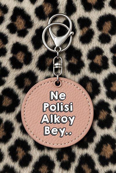 Cekuonline سلسلة مفاتيح جلدية قابلة للتجميع مع نمط مطبوع مرح باللون الوردي ال...