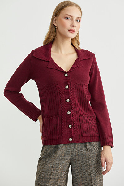 Sementa Вовняна куртка з кишенями та ґудзиками - бордова