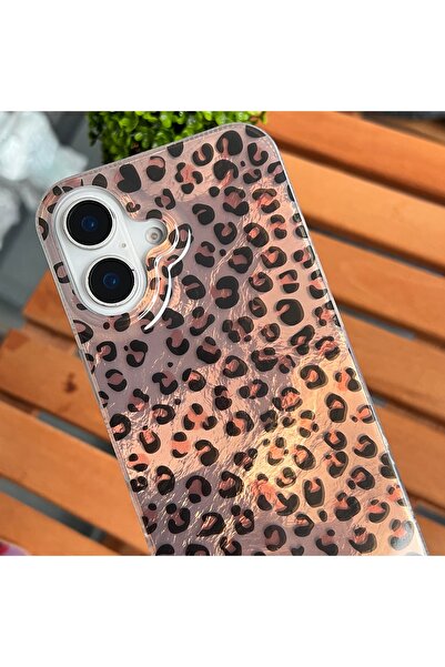 EDELFU iPhone 16 Aurora Leopar Desenli Parlak Canlı Yanları Yumuşak Arkası Sert Koruyucu Kılıf
